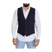 Klassieke Pasvorm Wollen Vest Dolce & Gabbana , Blue , Heren