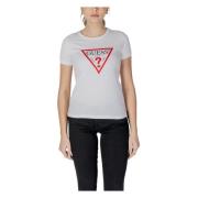 Wit Bedrukt Ronde Hals T-shirt Guess , White , Dames