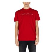 Rode Korte Mouw Katoenen T-shirt Tommy Jeans , Red , Heren