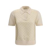 Zijden Voorkant Gebreid Poloshirt Tory Burch , Beige , Dames