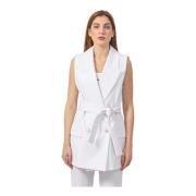 Witte Lange Double-Breasted Riem Jas YES ZEE , White , Dames