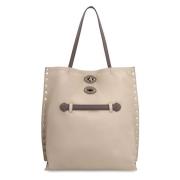 Gestikte Leren Tote Tas Zanellato , Gray , Dames