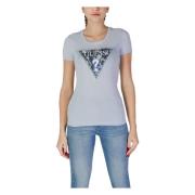 Blauw Bedrukt Crew Neck T-Shirt Guess , Blue , Dames