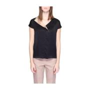 Zwarte Viscose Blouse met Korte Mouwen Alviero Martini 1a Classe , Bla...