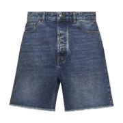 Blauwe Versleten Denim Shorts met Logo Palm Angels , Blue , Heren