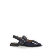 Blauwe Balletschoenen met Dubbele Gesp Ganni , Blue , Dames