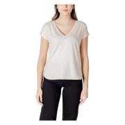 Beige V-Hals Korte Mouw T-Shirt Ichi , Beige , Dames