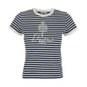 Paris Logo Print Gestreepte Crewneck T-Shirt Frame , Blue , Dames