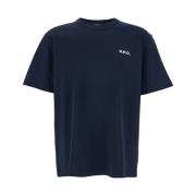 Blauw Crewneck T-shirt met Logo Geborduurd A.p.c. , Blue , Heren