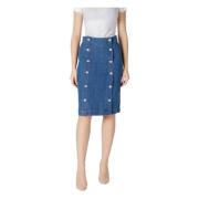 Blauwe Katoenmix Rok met Knopen Ichi , Blue , Dames