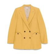 Bruine Linnen Blazer Jas Blazé Milano , Yellow , Dames