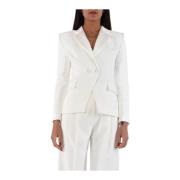 Satijnen Revers Crepe Jas Elisabetta Franchi , White , Dames