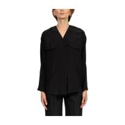 Zwarte viscose lange mouwen shirt Tela , Black , Dames