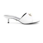 Witte Leren Kitten Heel Sandalen Versace , White , Dames