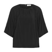 Elegante Gedrapeerde Zwarte Blouse Soaked in Luxury , Black , Dames