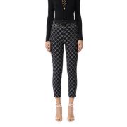 Slim Fit Enkel-Lengte Diamant Print Broek Elisabetta Franchi , Black ,...