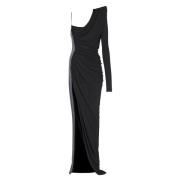 Gedrapeerde asymmetrische tweemateriaal jurk Balmain , Black , Dames