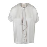 Satijnen Blouse met Ruches Alessia Santi , White , Dames