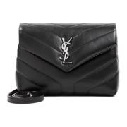 Zwarte Leren LouLou Mini Tas Saint Laurent , Black , Dames