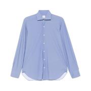 Blauwe Button-Up Spreidkraag Overhemd Barba , Blue , Heren