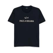 Navy Blue Haai Print Ronde Hals Paul & Shark , Blue , Heren