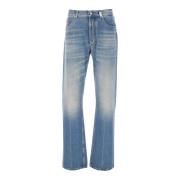 Blauwe High Waisted Logo Detail Jeans Alexander McQueen , Blue , Heren