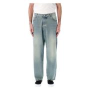 Blauwe Gewassen Denim Jeans Pop Trading Company , Blue , Heren