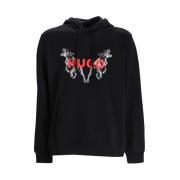 Zwarte hoodie met zak Hugo Boss , Black , Heren