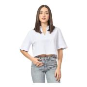 Witte Katoenen Polo Kort Gesneden K-Way , White , Dames