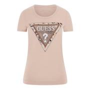 Cheetah Logo Driehoek Tee Guess , Pink , Dames