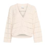 Vrouwelijke Gebreide Trui met V-Hals Ichi , Beige , Dames