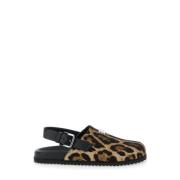 Leopard Motief Bruine Sandalen met Logo Dolce & Gabbana , Brown , Here...