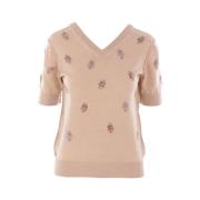 Geborduurde Cropped Sweater Fendi , Beige , Dames