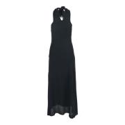 Zwarte V-Hals Lange Jurk Knoopsluiting Federica Tosi , Black , Dames