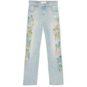 Lichtblauwe Bloemrijke Geborduurde Jeans Blumarine , Blue , Dames