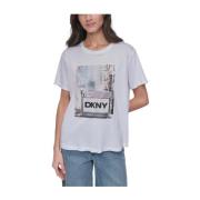 Subway Rhinestone T-shirt Dkny , White , Dames