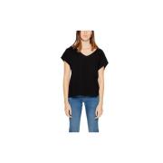 Zwarte Viscose V-hals T-shirt Jacqueline de Yong , Black , Dames