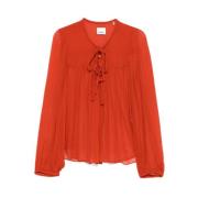 Rode Geplooide Top Met Lange Mouwen Isabel Marant , Red , Dames