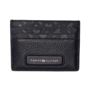 Zwarte Leren Portemonnees Tommy Hilfiger , Black , Heren