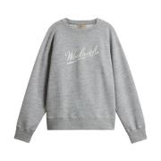 Grijze Crew Neck Sweater met Logo Print Woolrich , Gray , Dames