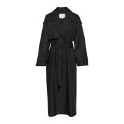 Klassieke Trenchcoat Jas Zwart Diep Kaffe , Black , Dames