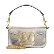 Metallic Schoudertas met Vlogo Valentino Garavani , Gray , Dames