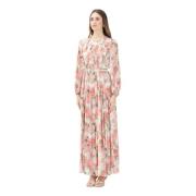 Elegant Ivoor Bloemen Geplooide Lange Jurk Max Mara , Multicolor , Dam...