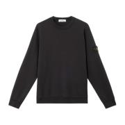 Katoen Fleece Crewneck Sweatshirt Geverfd Stone Island , Black , Heren