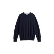 Katoenen Crewneck Jersey Logo Sweater Woolrich , Blue , Heren