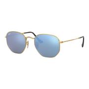 Hexagonale Metalen Zonnebril Goud/Blauw Ray-Ban , Yellow , Unisex