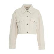 Beige Cropped Denim Jacket met Stijlvolle Kraag Closed , Beige , Dames