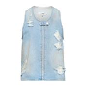 Lichtblauwe Sweater met Distressed Effect MM6 Maison Margiela , Blue ,...