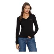 Organisch katoenen longsleeve slim fit T-shirt Guess , Black , Dames