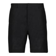 Katoenen Linnen Shorts met Bedrukt Logo Fendi , Black , Heren